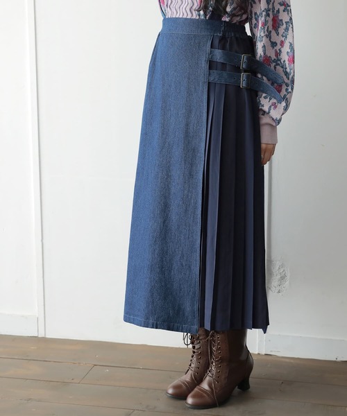 osharewalker（オシャレウォーカー）の「【廃盤】『サイドプリーツ切替デニムスカート』（デニムスカート・レディース・ブルー・FREE）」の7枚目の写真