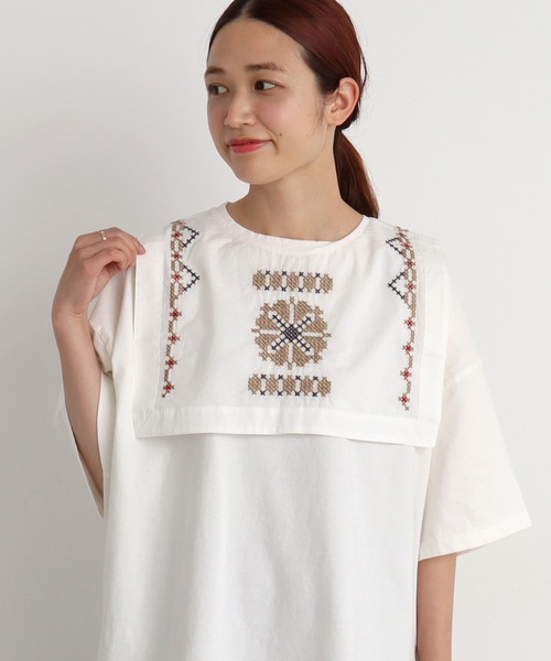 Malle（マル）の「malle クロスステッチ刺繍　付け衿（付け襟・レディース・オフホワイト/チェック・FREE）」の2枚目の写真