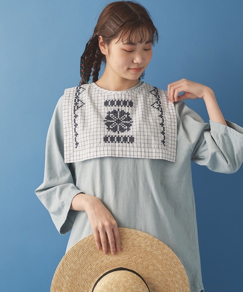 Malle（マル）の「malle クロスステッチ刺繍　付け衿（付け襟・レディース・オフホワイト/チェック・FREE）」の5枚目の写真