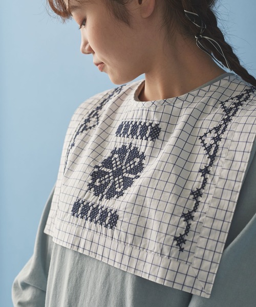 Malle（マル）の「malle クロスステッチ刺繍　付け衿（付け襟・レディース・オフホワイト/チェック・FREE）」の16枚目の写真