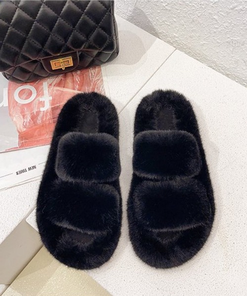 FREE BLUES（フリーブルース）の「あったか ファー スリッパ（ルームシューズ/スリッパ・レディース・ブラック/モカ/アイボリー/ブルー・24.5cm/24cm/23.5cm）」の3枚目の写真