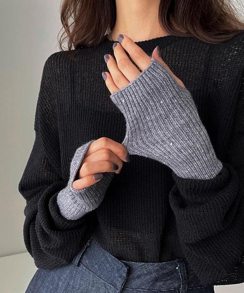 me+em select（ミームセレクト）の「フィンガーレス ニット手袋（手袋・レディース・ブラック/ベージュ/グレー/アイボリー・FREE）」の11枚目の写真