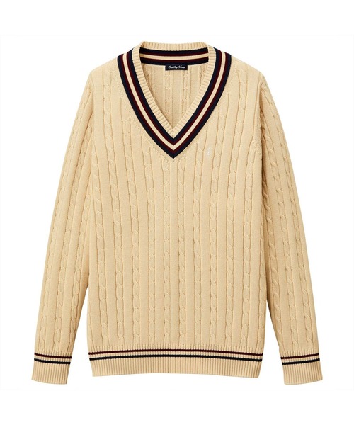 EASTBOY(イーストボーイ)の「綿プルオーバー ライン入り 制服 高校生 中学生 セーター スクール JK(ニット/セーター・キッズ・ベージュ/ライトグレー/オフホワイト/ネイビー・11号/9号)」の1枚目の写真