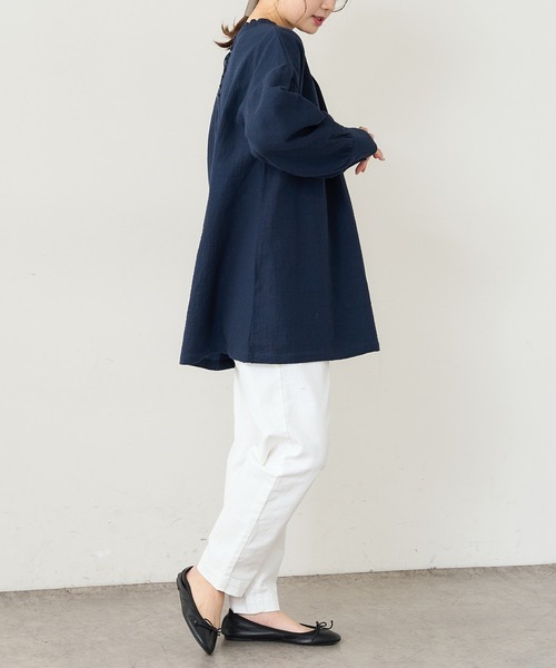 PUAL CE CIN（ピュアルセシン）の「【Du noir】綿麻ダブルガーゼブラウス（シャツ/ブラウス・レディース・ブラック/ネイビー・FREE）」の7枚目の写真