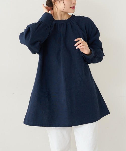 PUAL CE CIN（ピュアルセシン）の「【Du noir】綿麻ダブルガーゼブラウス（シャツ/ブラウス・レディース・ブラック/ネイビー・FREE）」の4枚目の写真