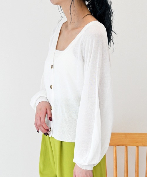 sango（sango）の「2WAYシアーニットカーディガン（カーディガン/ボレロ・レディース・ベージュ/グリーン/アイボリー・FREE）」の4枚目の写真