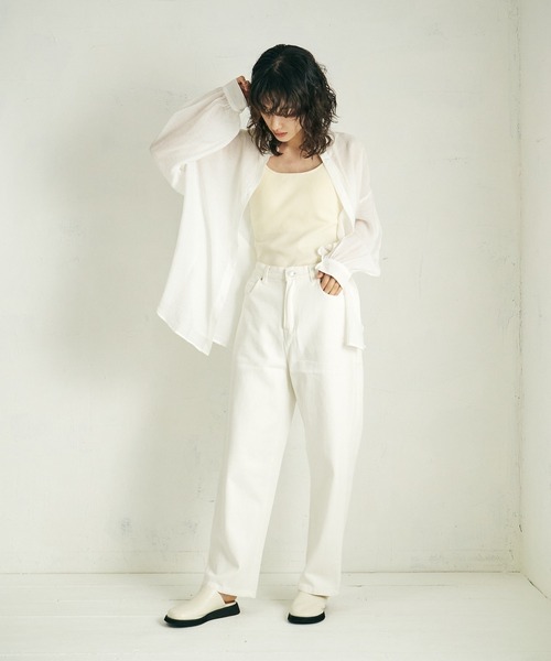 4youstory（フォーユーストーリー）の「【4youstory】スタンドカラーギャザースリーブシャツ（シャツ/ブラウス・レディース・パープル/オフホワイト/イエロー/モカ・MEDIUM）」の6枚目の写真