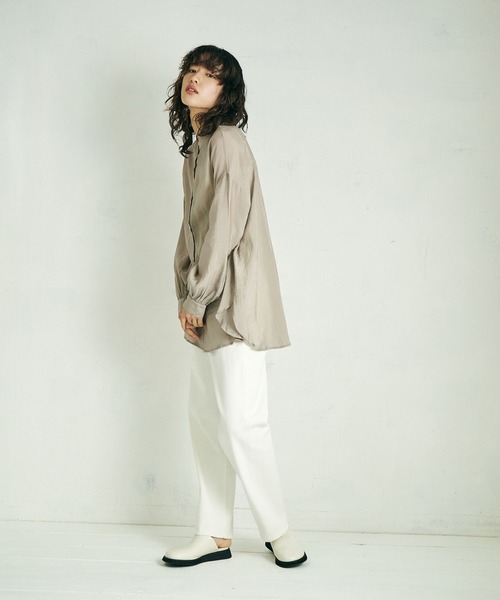 4youstory（フォーユーストーリー）の「【4youstory】スタンドカラーギャザースリーブシャツ（シャツ/ブラウス・レディース・パープル/オフホワイト/イエロー/モカ・MEDIUM）」の9枚目の写真