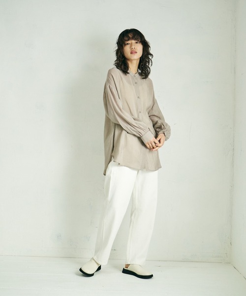 4youstory（フォーユーストーリー）の「【4youstory】スタンドカラーギャザースリーブシャツ（シャツ/ブラウス・レディース・パープル/オフホワイト/イエロー/モカ・MEDIUM）」の10枚目の写真