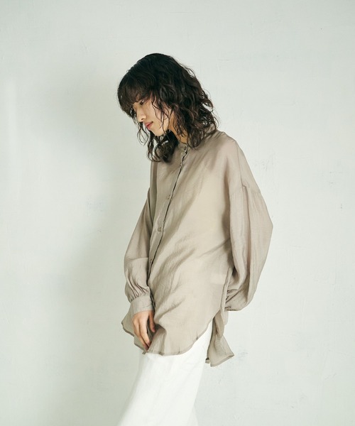 4youstory（フォーユーストーリー）の「【4youstory】スタンドカラーギャザースリーブシャツ（シャツ/ブラウス・レディース・パープル/オフホワイト/イエロー/モカ・MEDIUM）」の11枚目の写真