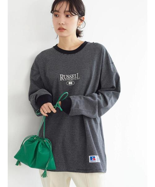 Russell Athletic（ラッセルアスレティック）の「■別注RUSSELL ATHLTIC エンブレムロンT（Tシャツ/カットソー・レディース・ブラック/オレンジ・FREE）」の3枚目の写真