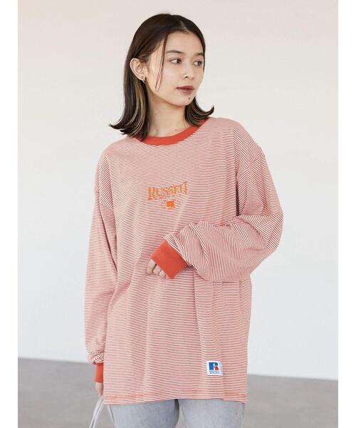 Russell Athletic（ラッセルアスレティック）の「■別注RUSSELL ATHLTIC エンブレムロンT（Tシャツ/カットソー・レディース・ブラック/オレンジ・FREE）」の4枚目の写真