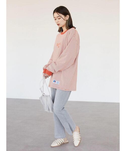 Russell Athletic（ラッセルアスレティック）の「■別注RUSSELL ATHLTIC エンブレムロンT（Tシャツ/カットソー・レディース・ブラック/オレンジ・FREE）」の5枚目の写真