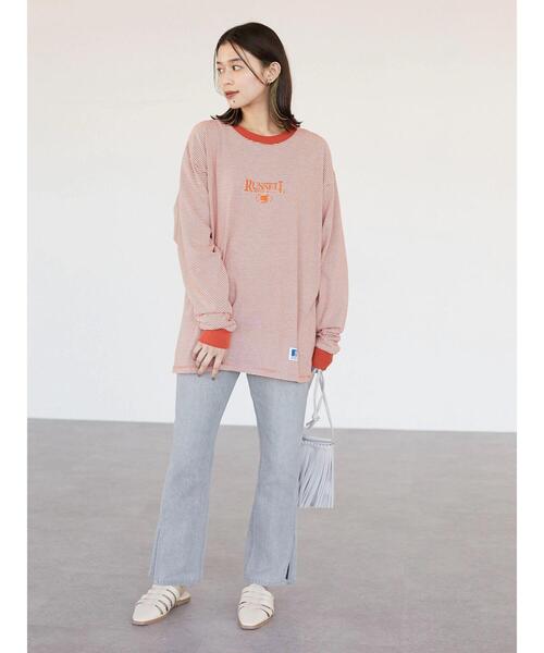 Russell Athletic（ラッセルアスレティック）の「■別注RUSSELL ATHLTIC エンブレムロンT（Tシャツ/カットソー・レディース・ブラック/オレンジ・FREE）」の7枚目の写真