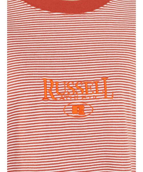 Russell Athletic（ラッセルアスレティック）の「■別注RUSSELL ATHLTIC エンブレムロンT（Tシャツ/カットソー・レディース・ブラック/オレンジ・FREE）」の11枚目の写真