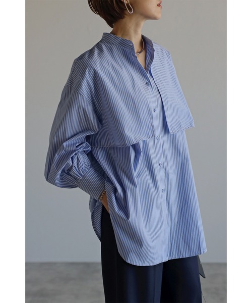 Bonjour Sagan（ボンジュールサガン）の「フライヨークストライプシャツ（シャツ/ブラウス・レディース・ブルー/ブラウン/ブラック・FREE）」の14枚目の写真