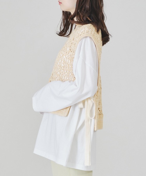 acro（アクロ）の「配色かぎ針ニットベスト/AC1336（ベスト・レディース・ベージュ/ブラウン/イエロー・ﾌﾘ-）」の9枚目の写真