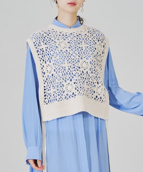 acro（アクロ）の「配色かぎ針ニットベスト/AC1336（ベスト・レディース・ベージュ/ブラウン/イエロー・ﾌﾘ-）」の6枚目の写真