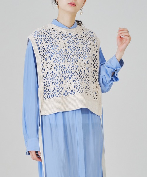 acro（アクロ）の「配色かぎ針ニットベスト/AC1336（ベスト・レディース・ベージュ/ブラウン/イエロー・ﾌﾘ-）」の8枚目の写真