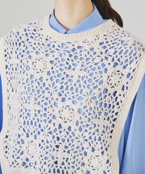 acro（アクロ）の「配色かぎ針ニットベスト/AC1336（ベスト・レディース・ベージュ/ブラウン/イエロー・ﾌﾘ-）」の5枚目の写真