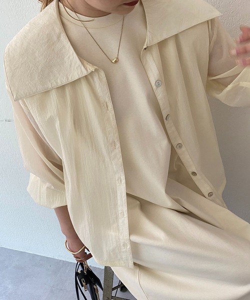 CAPRICIEUX LE'MAGE（カプリシューレマージュ）の「BIGカラーシアーシャツ（シャツ/ブラウス・レディース・ベージュ/ホワイト/カーキ・FREE）」の14枚目の写真