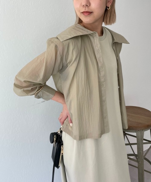 CAPRICIEUX LE'MAGE（カプリシューレマージュ）の「BIGカラーシアーシャツ（シャツ/ブラウス・レディース・ベージュ/ホワイト/カーキ・FREE）」の9枚目の写真
