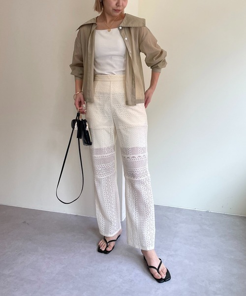 CAPRICIEUX LE'MAGE（カプリシューレマージュ）の「BIGカラーシアーシャツ（シャツ/ブラウス・レディース・ベージュ/ホワイト/カーキ・FREE）」の5枚目の写真