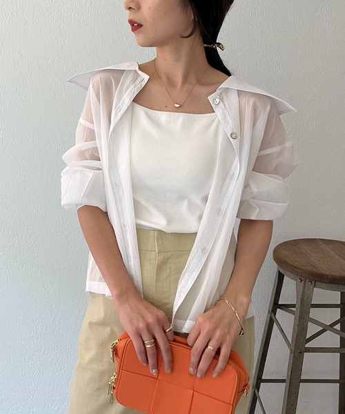 CAPRICIEUX LE'MAGE（カプリシューレマージュ）の「BIGカラーシアーシャツ（シャツ/ブラウス・レディース・ベージュ/ホワイト/カーキ・FREE）」の11枚目の写真