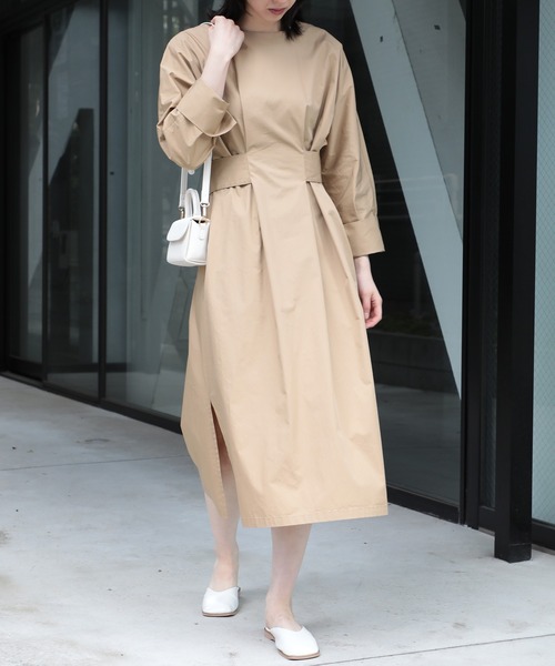 SETUP7（セットアップセブン）の「【SETUP7】ウエストマークライトツイルタックワンピース（ワンピース・レディース・アイボリー/ベージュ/ブラック・FREE）」の4枚目の写真
