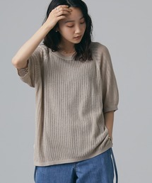 【手洗い】クルーネックメッシュ半袖ゆるニットプルオーバー *◆
