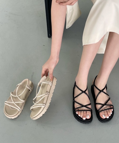 shopnikoniko（ショップニコニコ）の「厚底 ナローストラップサンダル（サンダル・レディース・ブラック/アイボリー・36/37/38/39）」の19枚目の写真