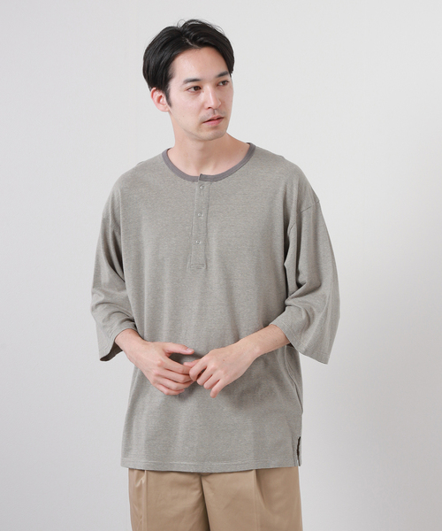 JOURNAL STANDARD J.S HOMESTEAD(ジャーナルスタンダードホームステッド)の「【J.S Homestead】コットン/ヘンプ ヘンリーネック Tシャツ(Tシャツ/カットソー・メンズ・ブラック系その他/ネイビー/アイボリー/ベージュ系その他/ライトグレー・MEDIUM/LARGE)」の4枚目の写真