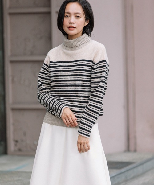 Munich（ミューニック）の「ブラッシュヤーン×メリノウールタートルネックトップス（ニット/セーター・レディース・ブラック/ベージュ/カーキ・FREE）」の18枚目の写真