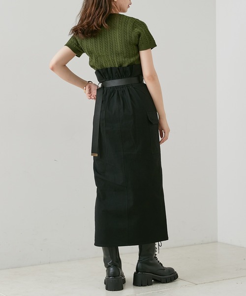 Chico(チコ)の「ショート丈ケーブル半袖チビニット(ニット/セーター・レディース・アイボリー/ブラック/ベージュ/グリーン・FREE)」の13枚目の写真