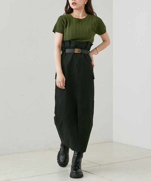 Chico(チコ)の「ショート丈ケーブル半袖チビニット(ニット/セーター・レディース・アイボリー/ブラック/ベージュ/グリーン・FREE)」の15枚目の写真