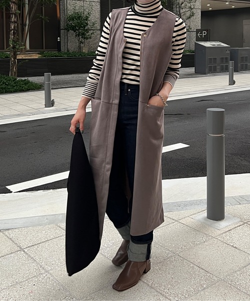 Chez toi（シェトワ）の「ウール混ボーダータートルニット（ニット/セーター・レディース・オフホワイト/ブラック/グレイッシュベージュ/ネイビー・FREE）」の6枚目の写真