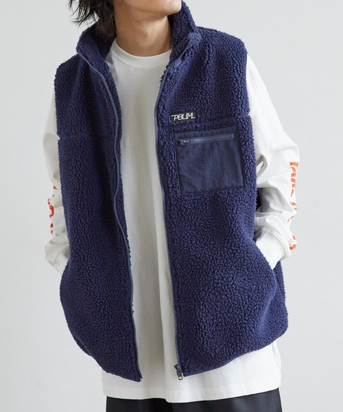 PBLIM（ページボーイリム）の「PAGEBOYLIM/ボアベスト（ベスト・レディース・ネイビー/アイボリー/レオパード・FREE）」の2枚目の写真