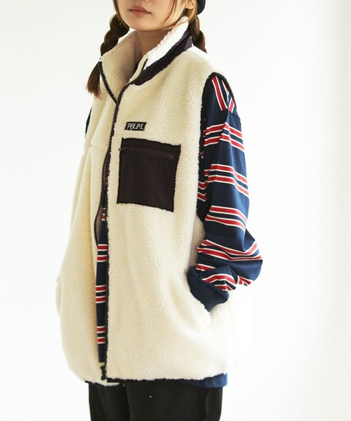 PBLIM（ページボーイリム）の「PAGEBOYLIM/ボアベスト（ベスト・レディース・ネイビー/アイボリー/レオパード・FREE）」の15枚目の写真