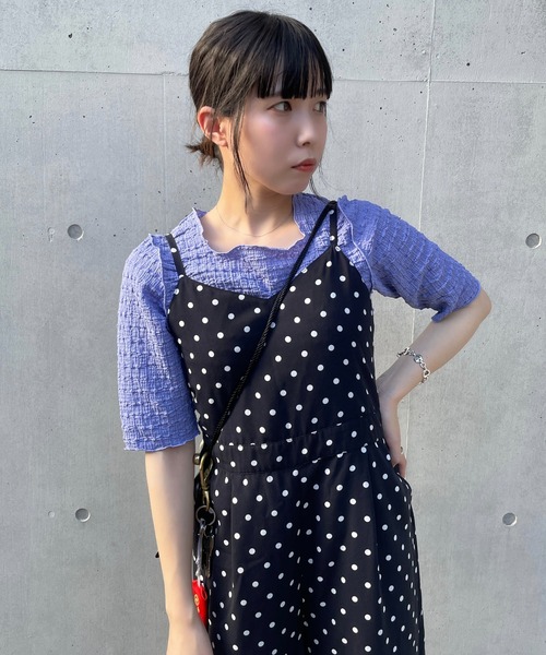 DuKKah(デュカ)の「Dukkah/【低身長向け】ポコポコプル5分袖オーバー(Tシャツ/カットソー・レディース・ブラック/パープル/アイボリー・X-SMALL)」の3枚目の写真