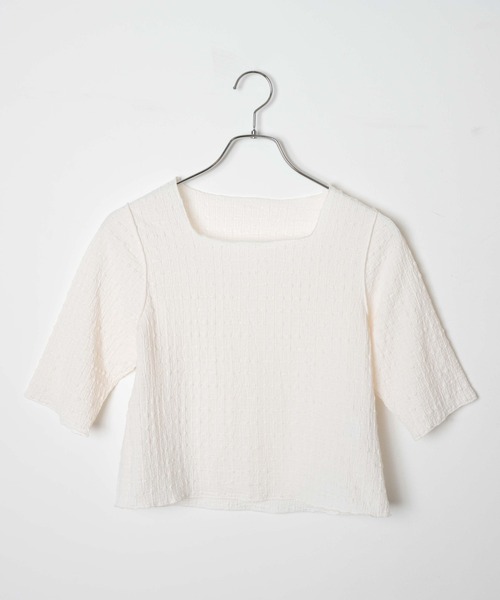 DuKKah(デュカ)の「Dukkah/【低身長向け】ポコポコプル5分袖オーバー(Tシャツ/カットソー・レディース・ブラック/パープル/アイボリー・X-SMALL)」の17枚目の写真