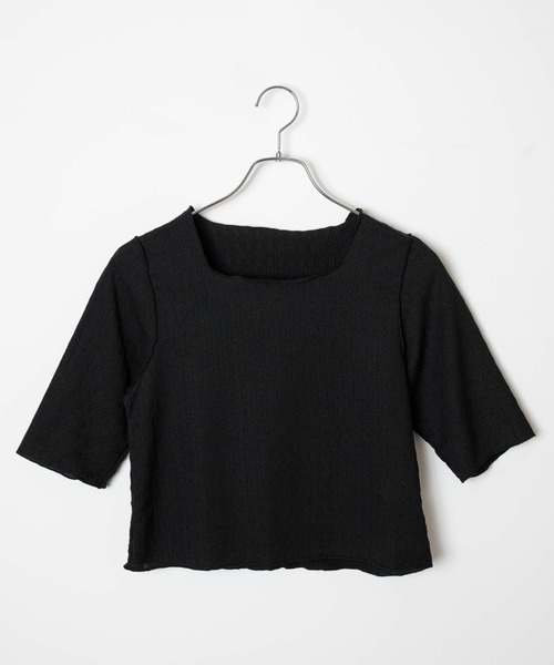 DuKKah(デュカ)の「Dukkah/【低身長向け】ポコポコプル5分袖オーバー(Tシャツ/カットソー・レディース・ブラック/パープル/アイボリー・X-SMALL)」の12枚目の写真