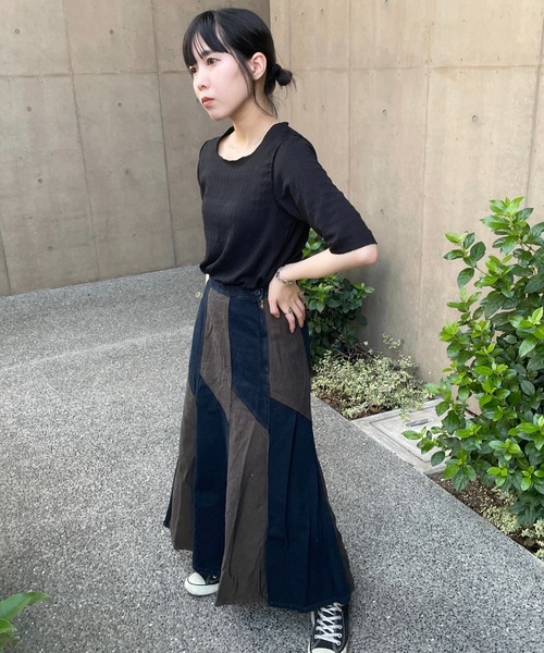 DuKKah(デュカ)の「Dukkah/【低身長向け】ポコポコプル5分袖オーバー(Tシャツ/カットソー・レディース・ブラック/パープル/アイボリー・X-SMALL)」の4枚目の写真