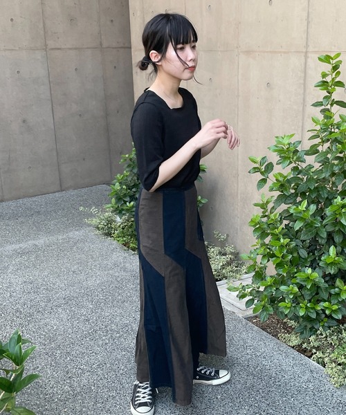 DuKKah(デュカ)の「Dukkah/【低身長向け】ポコポコプル5分袖オーバー(Tシャツ/カットソー・レディース・ブラック/パープル/アイボリー・X-SMALL)」の5枚目の写真