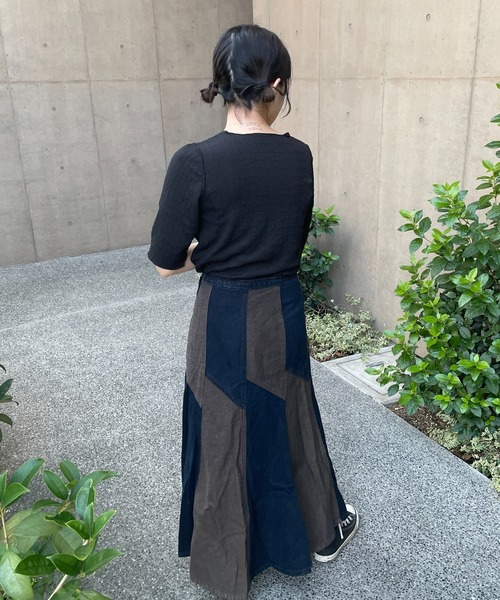 DuKKah(デュカ)の「Dukkah/【低身長向け】ポコポコプル5分袖オーバー(Tシャツ/カットソー・レディース・ブラック/パープル/アイボリー・X-SMALL)」の6枚目の写真