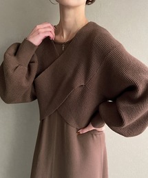 knit Jemade | フロントクロスデザイン片畦ニットワンピースセット(ワンピース)