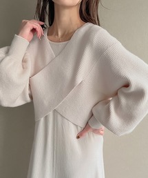 knit Jemade | フロントクロスデザイン片畦ニットワンピースセット(ワンピース)