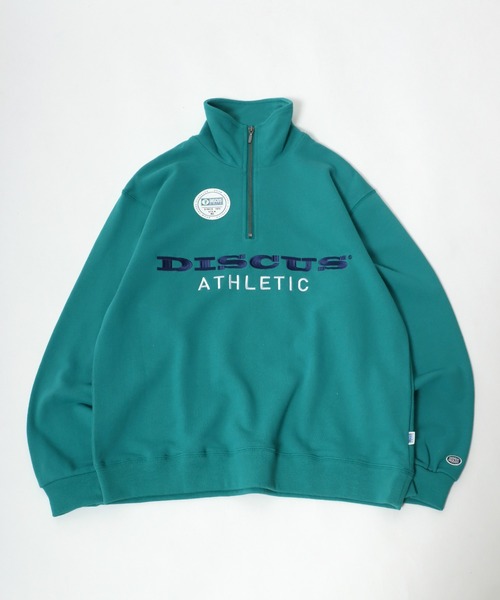 DISCUS ATHLETIC(ディスカス アスレチック)の「DISCUS ATHLETIC(ディスカスアスレチック)ロゴ刺繍 ハーフジップスウェット トップス 長袖/プルオーバー トレーナー(スウェット・レディース・アッシュグレー/ブラック/グリーン・M/L)」の3枚目の写真