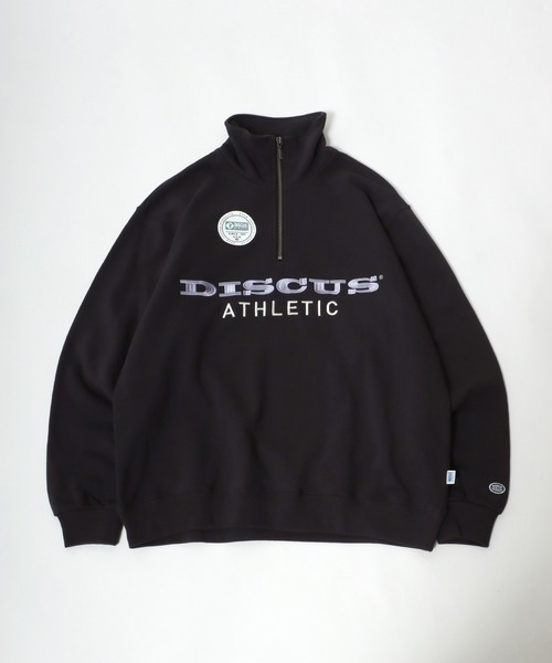 DISCUS ATHLETIC(ディスカス アスレチック)の「DISCUS ATHLETIC(ディスカスアスレチック)ロゴ刺繍 ハーフジップスウェット トップス 長袖/プルオーバー トレーナー(スウェット・レディース・アッシュグレー/ブラック/グリーン・M/L)」の1枚目の写真