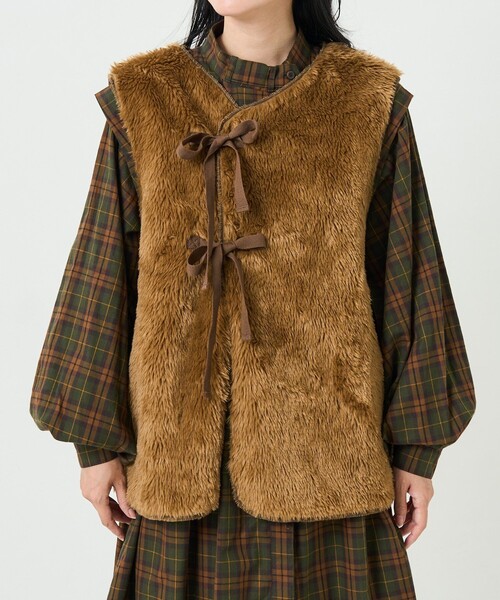 FREAK'S STORE（フリークスストア）の「リボン付ファーベスト（ベスト・レディース・ブラウン・ﾌﾘ-）」の8枚目の写真