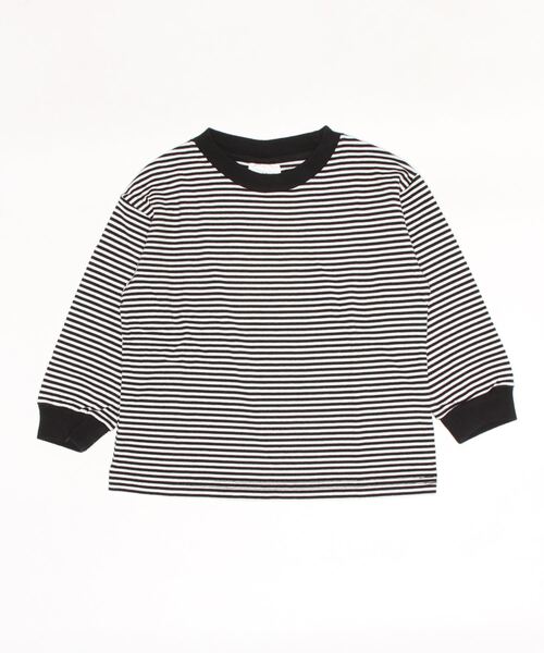 GROOVY COLORS(グルービーカラーズ)の「天竺ボーダー 長袖 Tシャツ(Tシャツ/カットソー・キッズ・ライトカーキ/レッド/ブラック・110/100/120/90)」の2枚目の写真